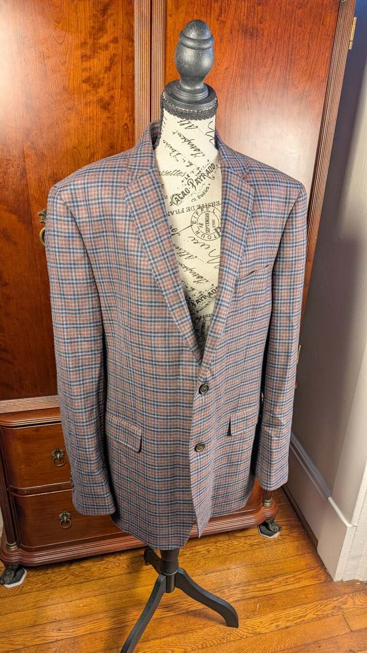 Austin Reed Mens Blazer Sport Coat Single-Breasted 2 Button Wool Blend Plaid 44R